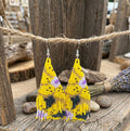 Boucles d'oreilles pendantes perlées à pampilles fleuries (Jaune)