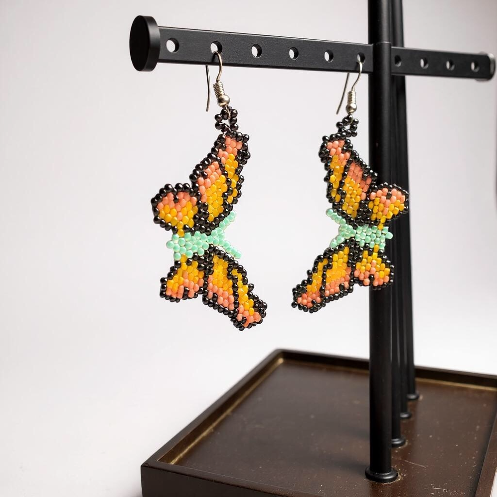 Boucles d'oreilles papillon vertes perlées