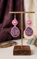 Boucles d'oreilles pendantes perlées collection rose