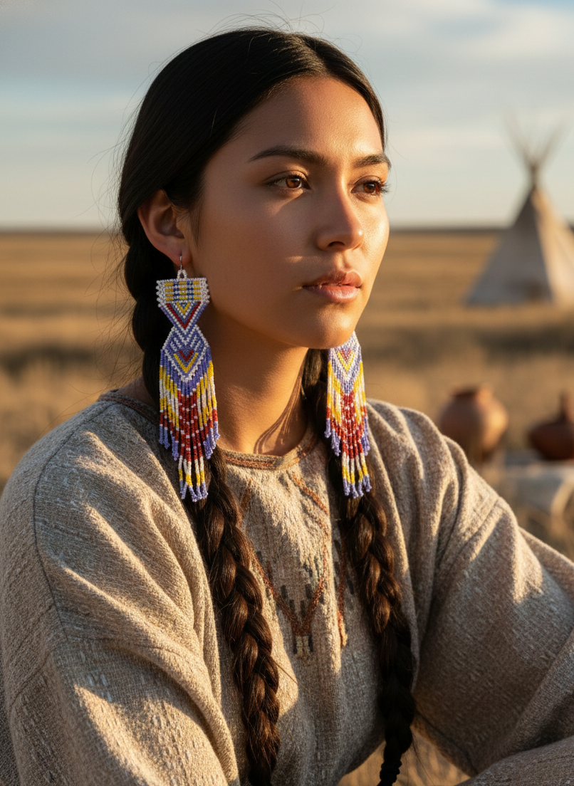 Boucles d'oreilles perlées «Chemin au coucher du soleil violet clair»