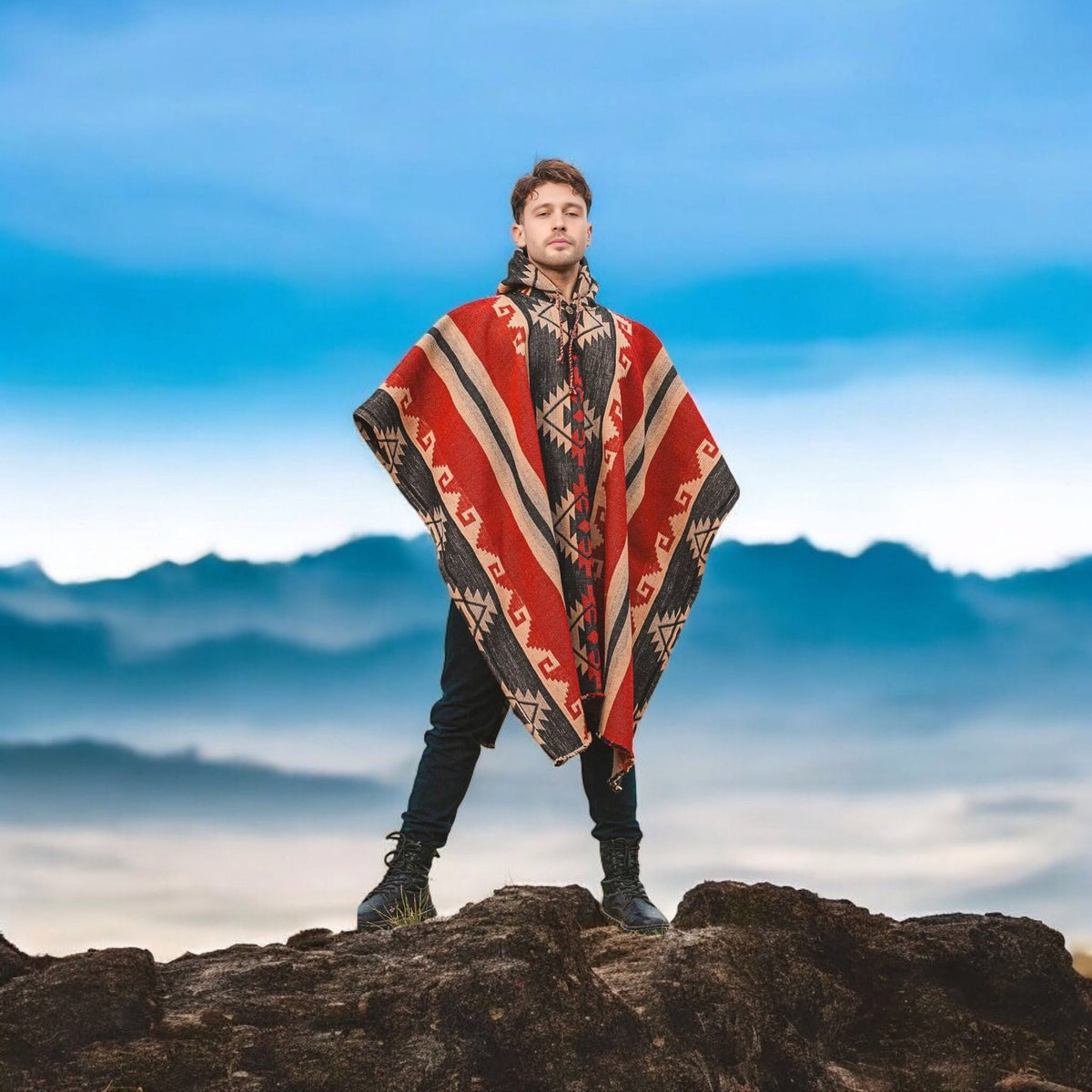Ponchos en pure laine de lama rouge