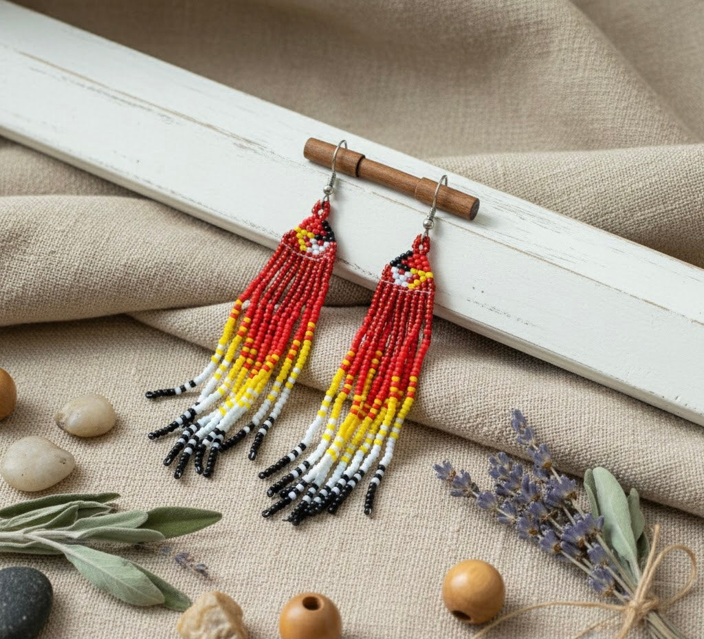 Boucles d'oreilles perlées Esprit Oiseau de Feu Rouge