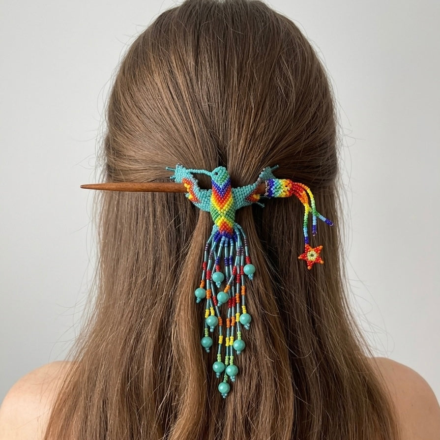 Pique à Cheveux Perlé Colibri Turquoise