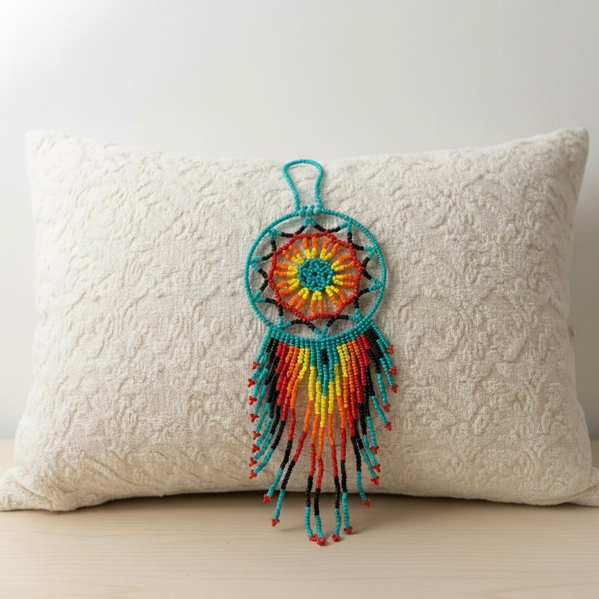 Attrape-rêves fait main en perles célestes, couleur turquoise