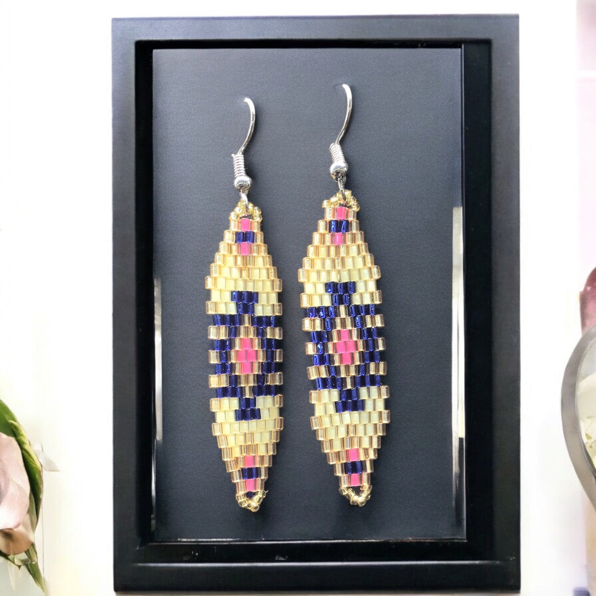 Boucles d'oreilles en perles de verre Miyuki bleues et roses