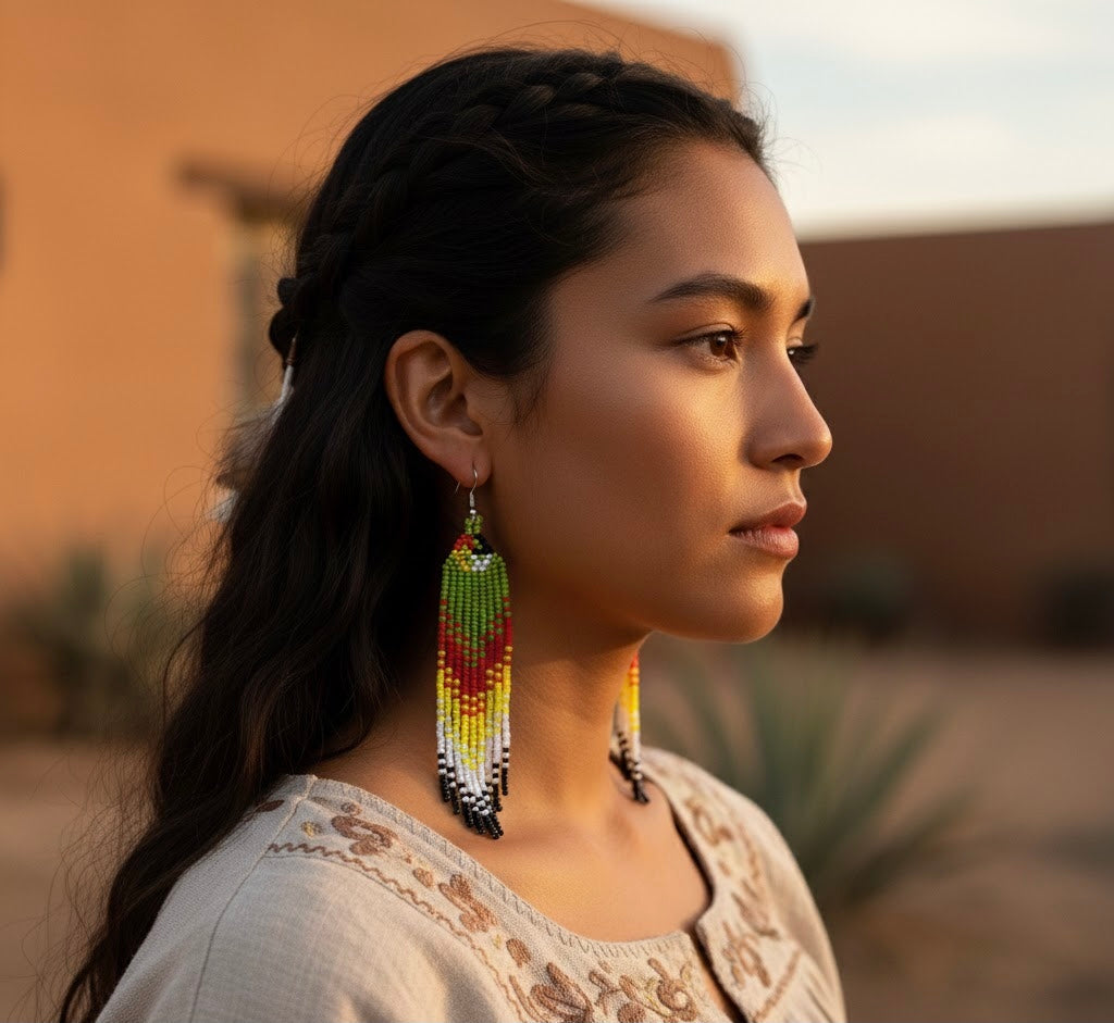 Boucles d'oreilles perlées Esprit Oiseau de Feu Vert