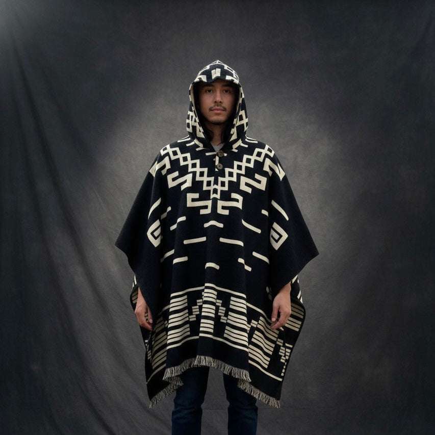Poncho en laine fait main de style sud-ouest