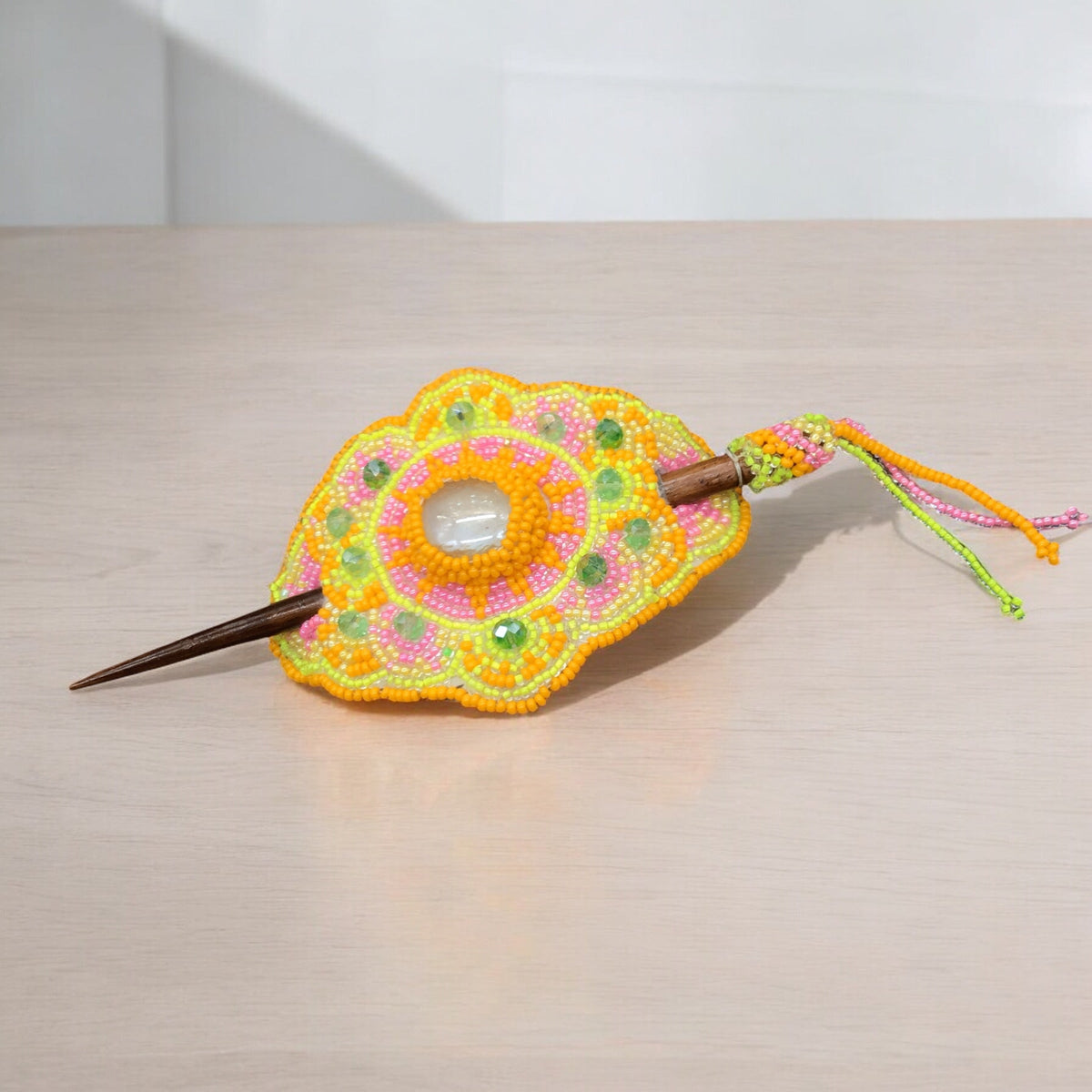 Barrette multicolore jaune et rose (31)