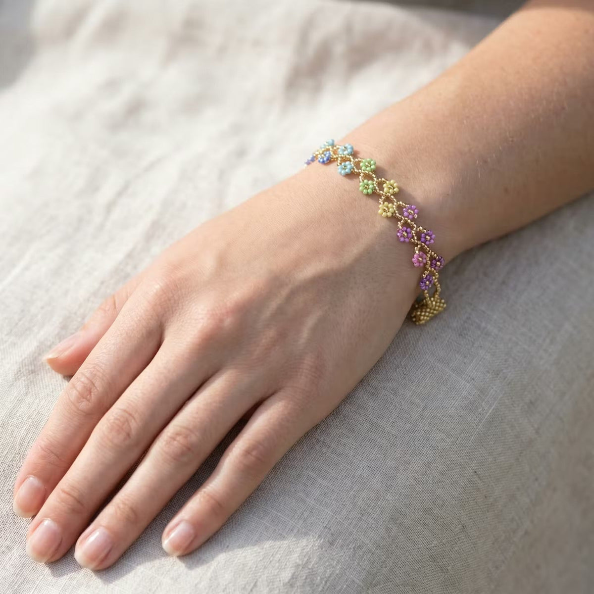 Bracelet Floral Fait Main Doré
