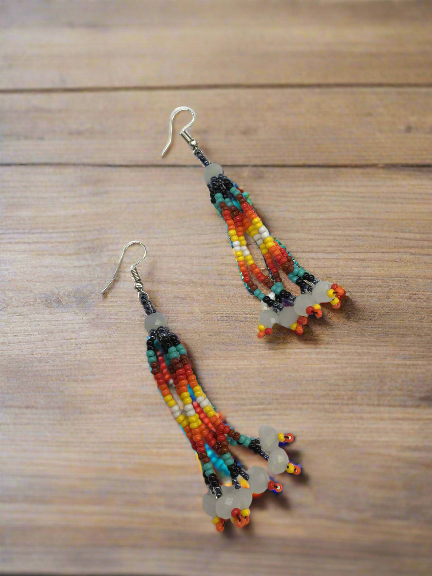 Boucles d'oreilles pendantes en cascade à six brins de perles bleu néon