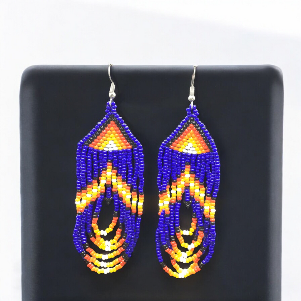 Boucles d'oreilles pendantes perlées bleues