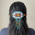 Barrette à franges perlées et tortue en bois