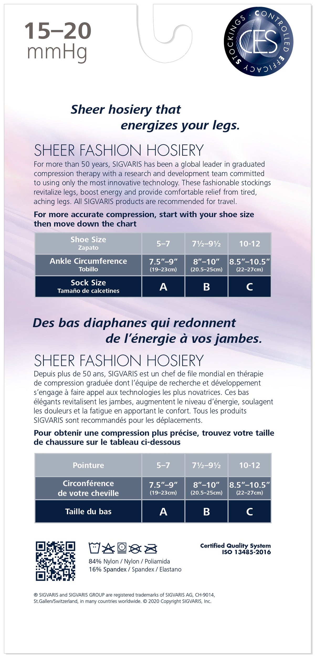 Bas autofixants Sigvaris Femme Voile 15-20mmHg Fermés