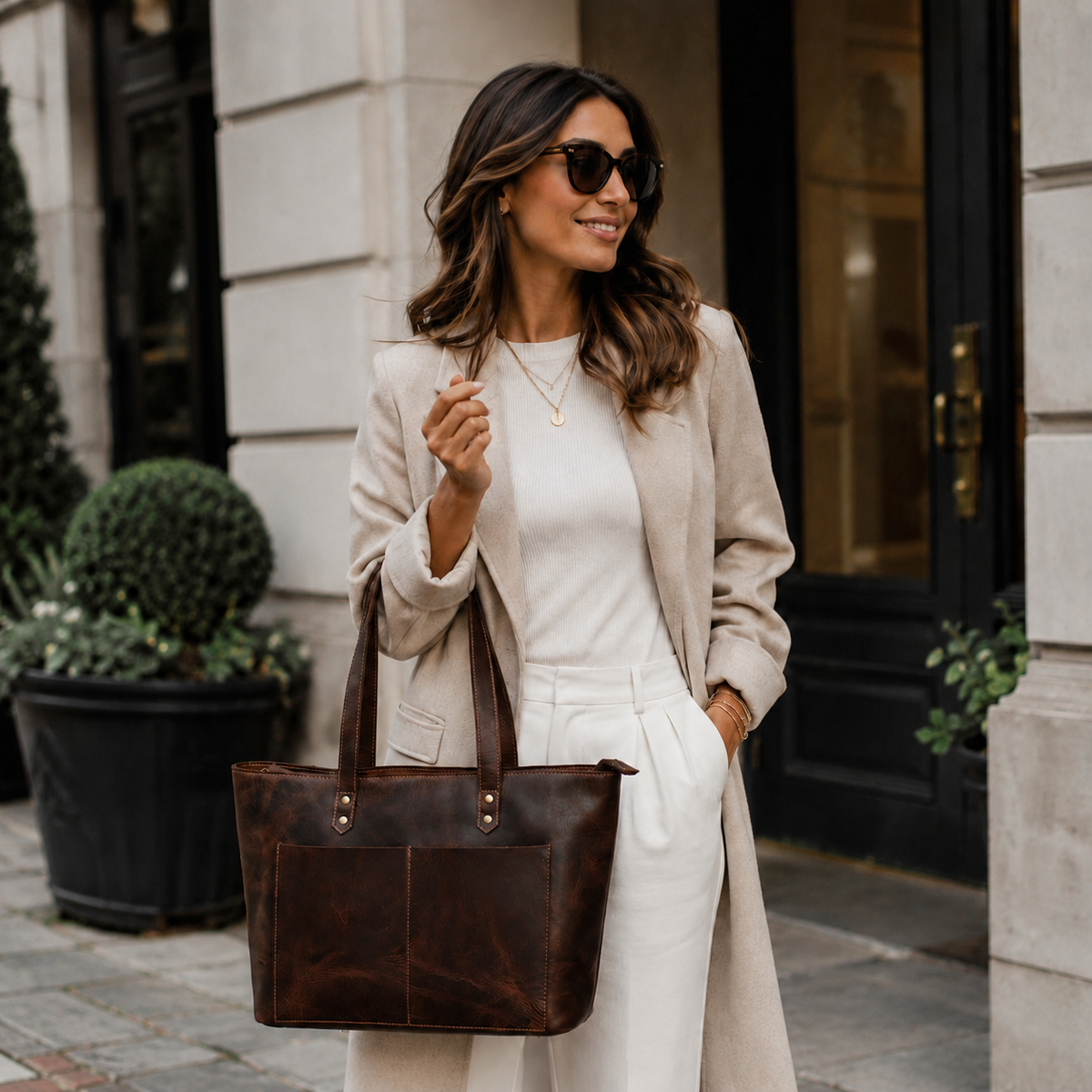 Sac fourre-tout en cuir Cognac classique