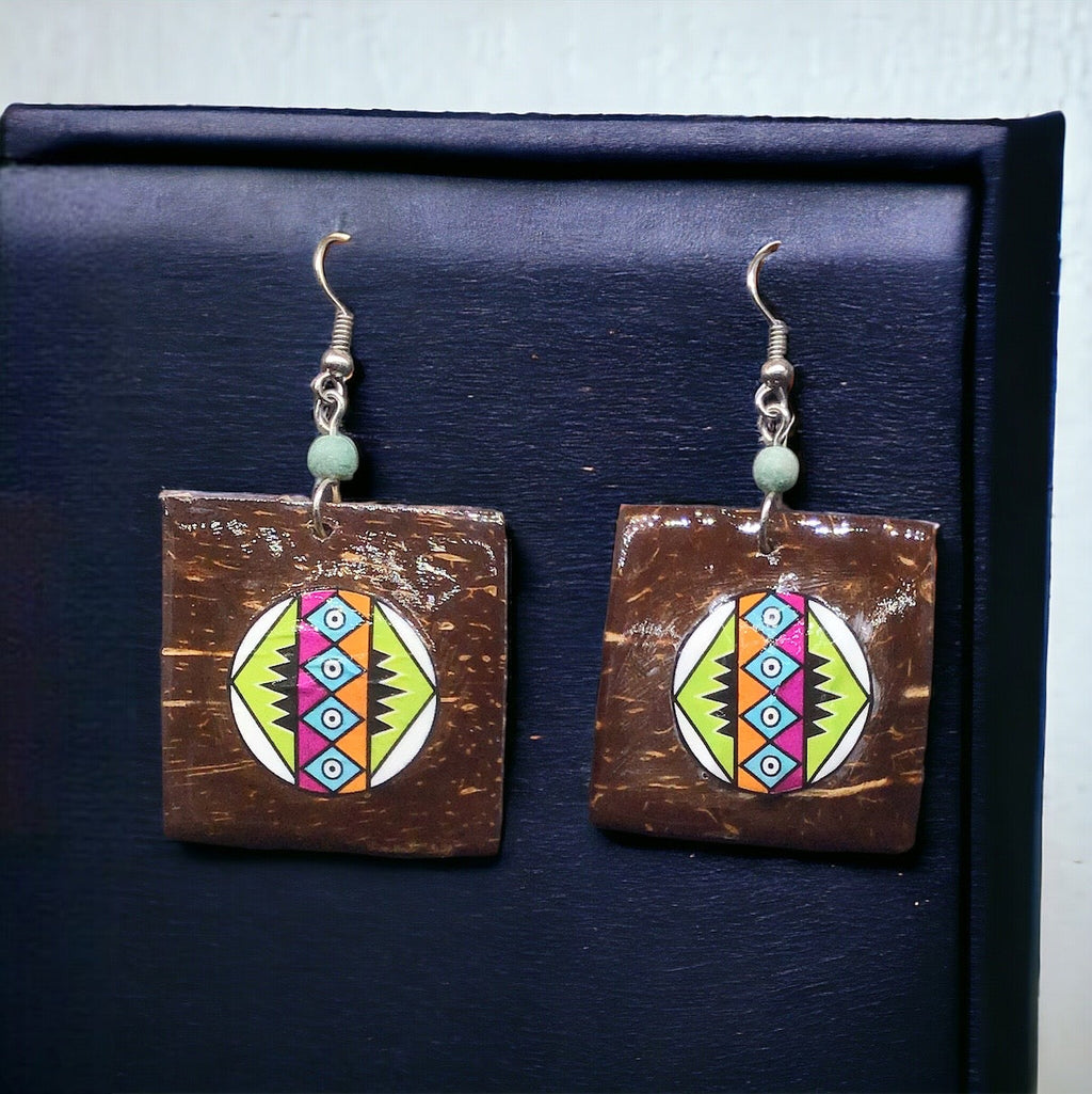 Boucles d'oreilles carrées vertes peintes en bois OLDTRIBES™