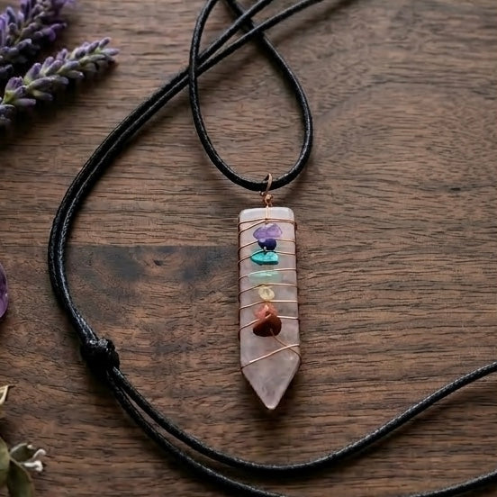 Pendentif Unisexe Chakra Épée Naturelle Rose Clair