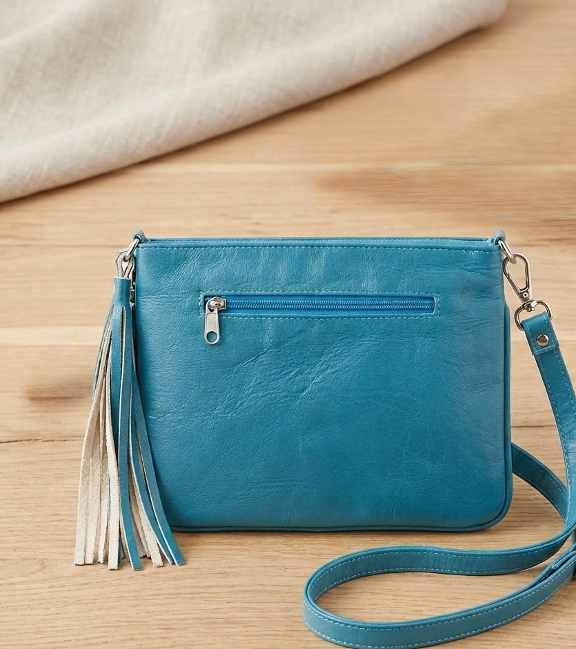 Sac bandoulière en cuir perlé (turquoise)