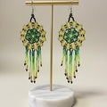 Boucles d'oreilles perlées Fleur Vert Foncé