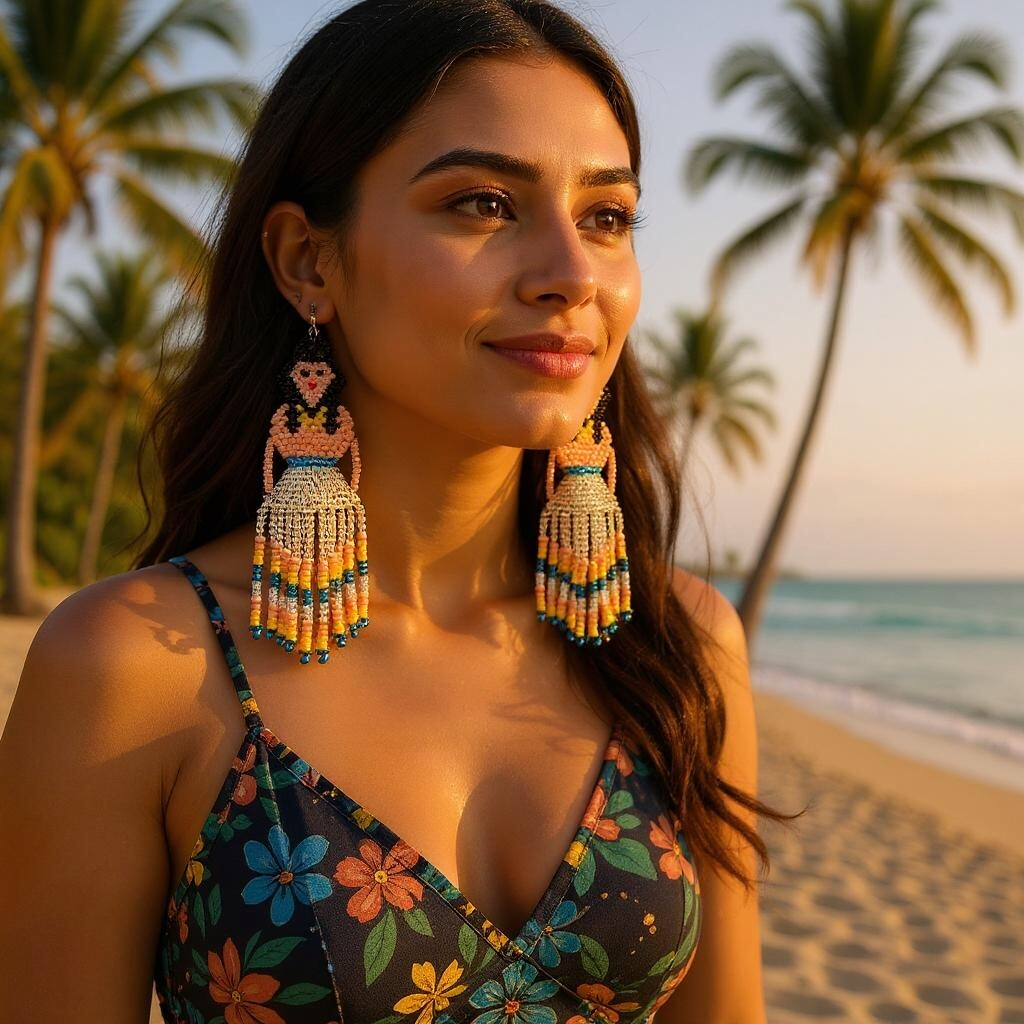 Boucles d'oreilles de danseuse jupe ruban perlée bleu argenté