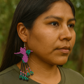 Handmade Beaded Hummingbird Earrings – Pink & Turquoise