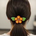 Barrette Fleur Perles Orange et Jaune