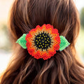 Pince à cheveux tournesol perlée faite main - Dorée