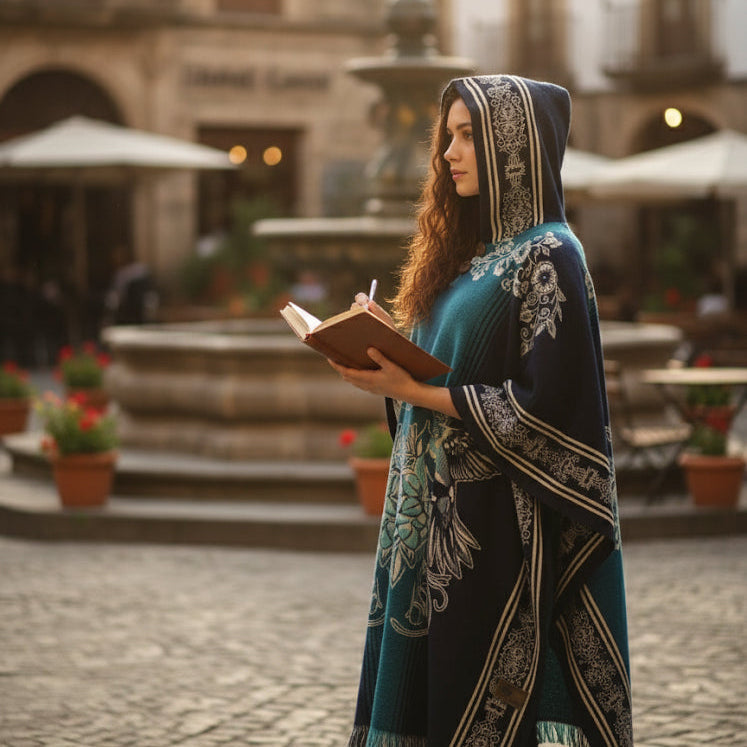 Poncho en laine fait main Colibris