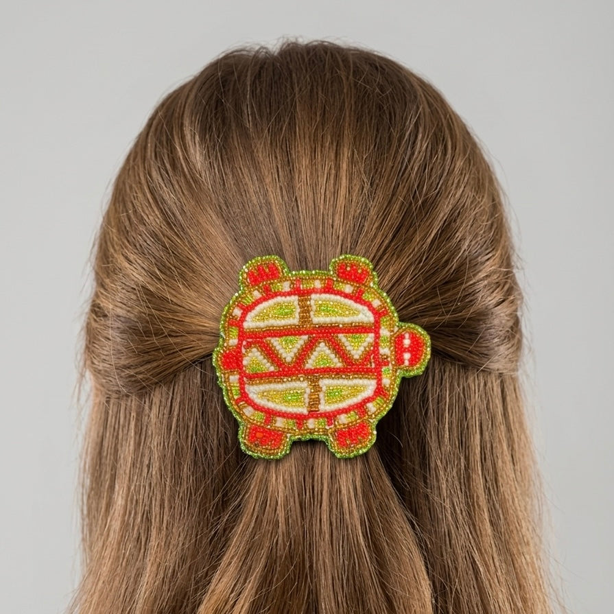 Barrette tortue perlée Accent rouge
