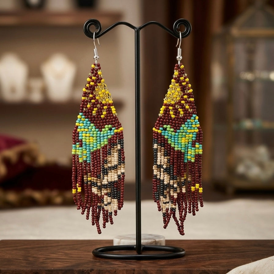 Boucles d'oreilles perlées Sky Dancer marron clair