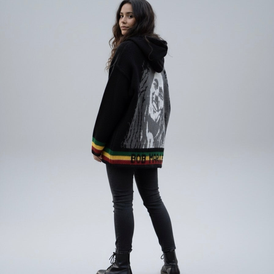 Bob Marley pull unisexe en alpaga gris et noir
