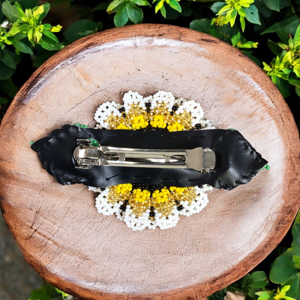 Barrette tournesol perlée faite à la main - Jaune