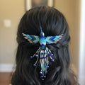 Barrette Colibri bleue et argentée avec franges