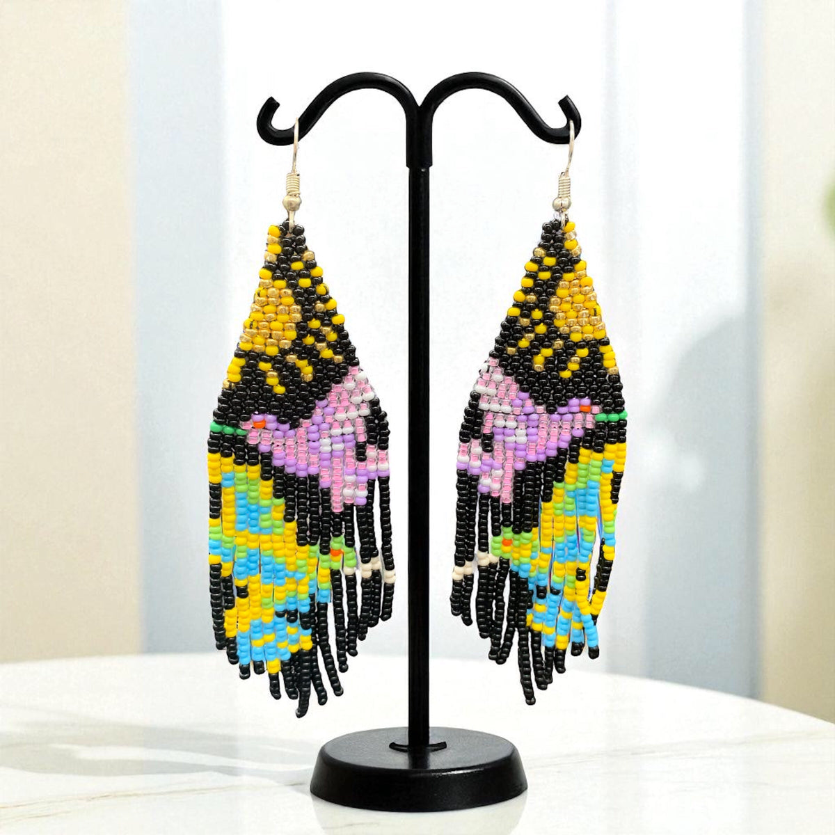 Boucles d'oreilles brodées « Danseuse Ciel noir »