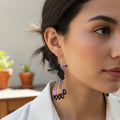 Boucles d'oreilles colibri perlées faites à la main - Violettes et noires