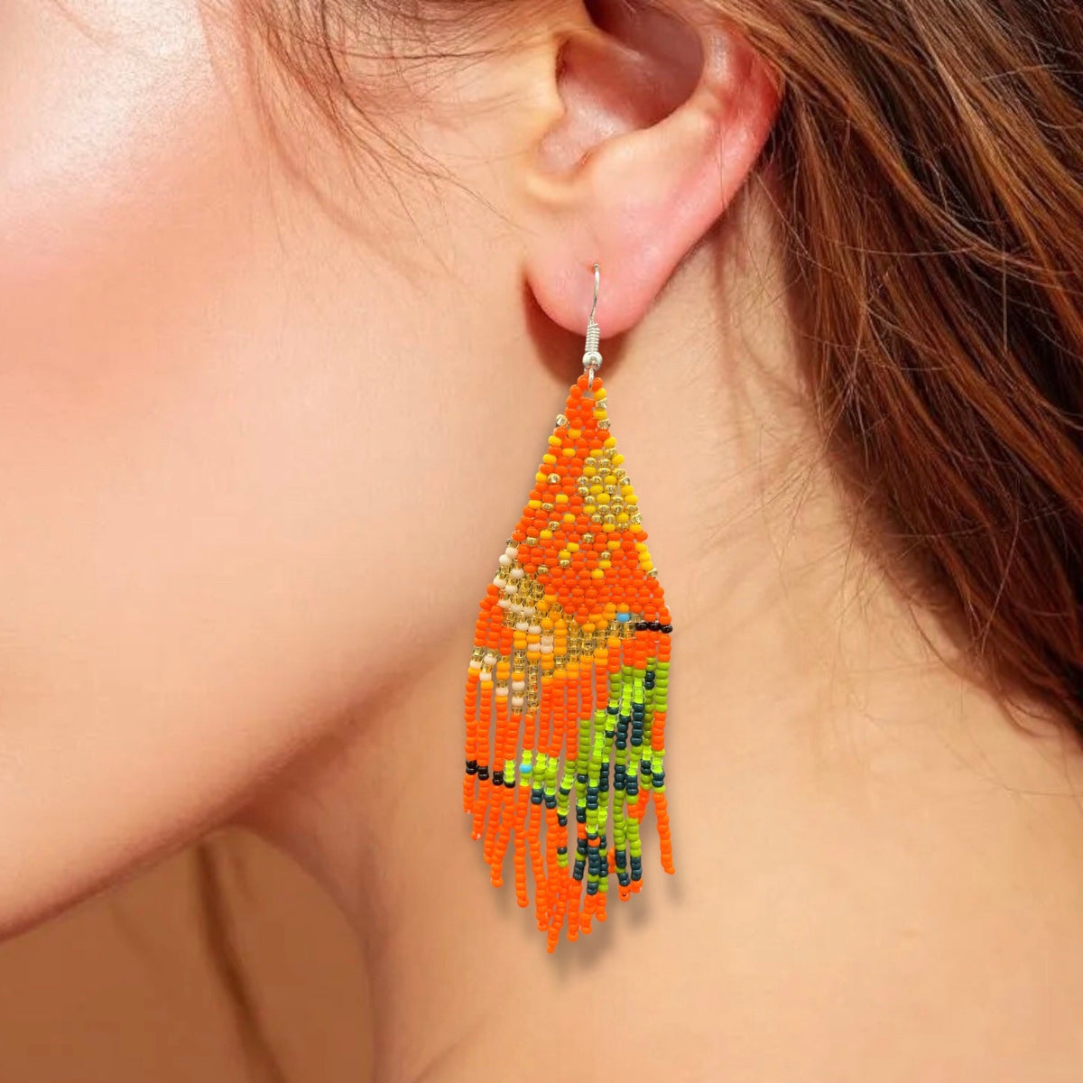 Boucles d'oreilles perlées « Danseuse Ciel Orange »