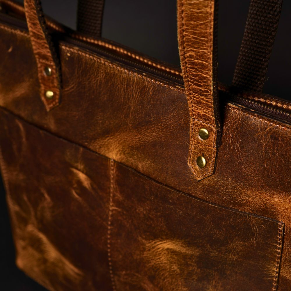 Sac fourre-tout en cuir Cognac classique