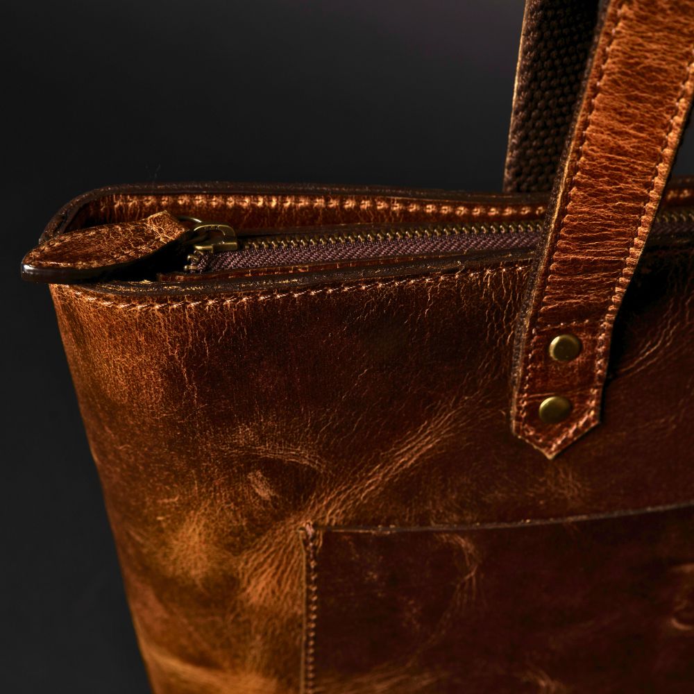 Sac fourre-tout en cuir Cognac classique