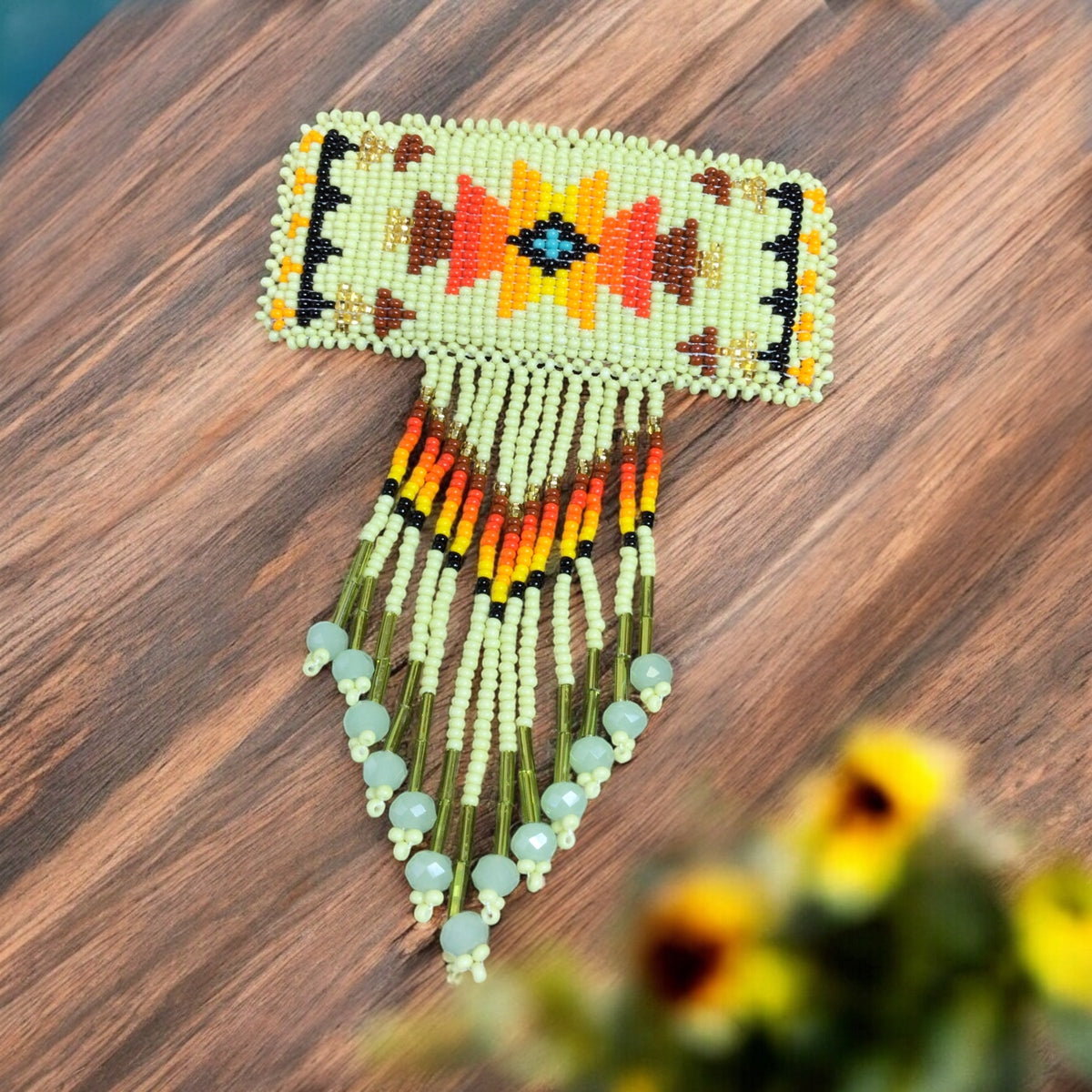 Barrette rectangulaire à franges - Vert clair