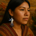 Boucles d'oreilles colibri perlées faites à la main – Bleu et blanc