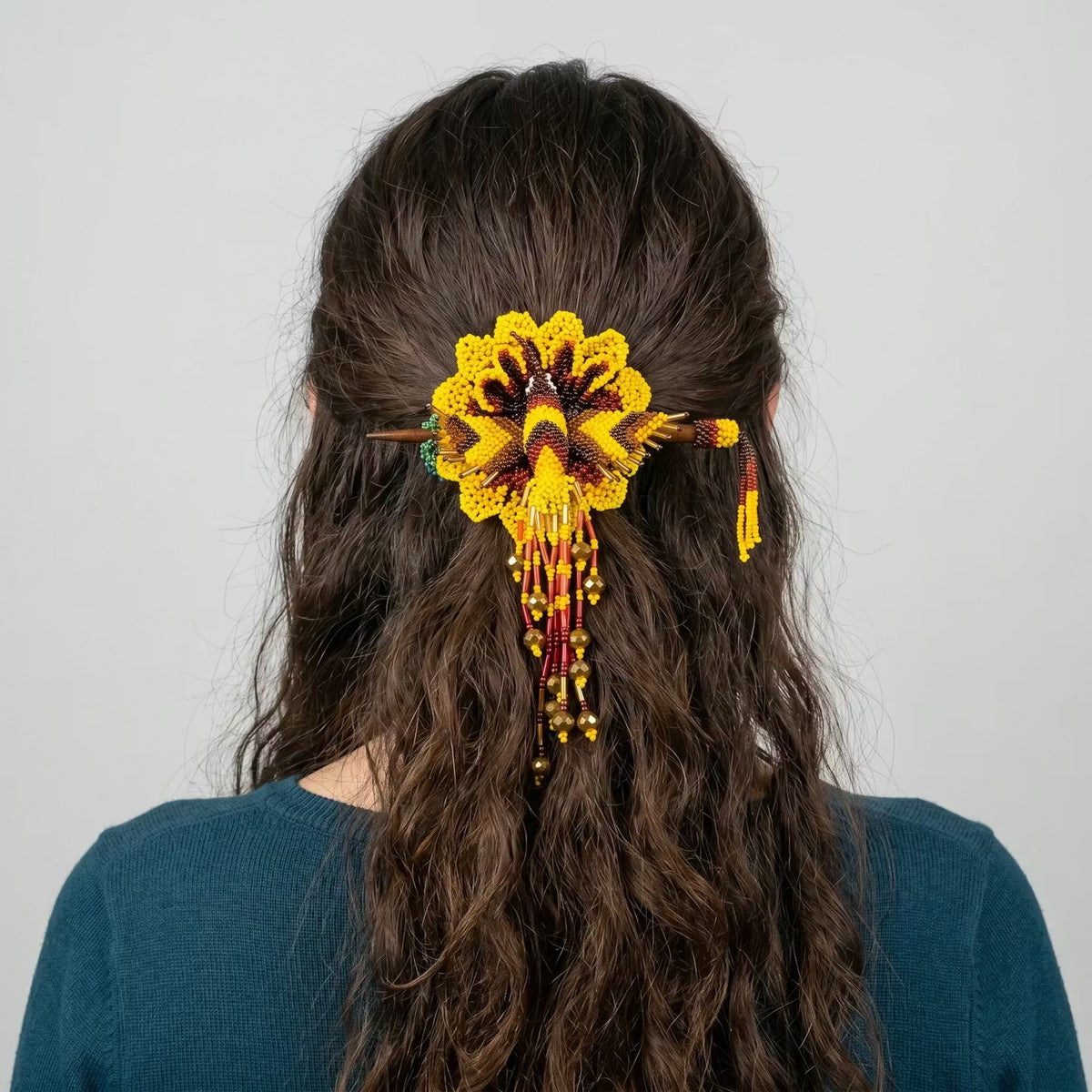 Pince à cheveux Perles Colibri Fleur d'Érable Jaune