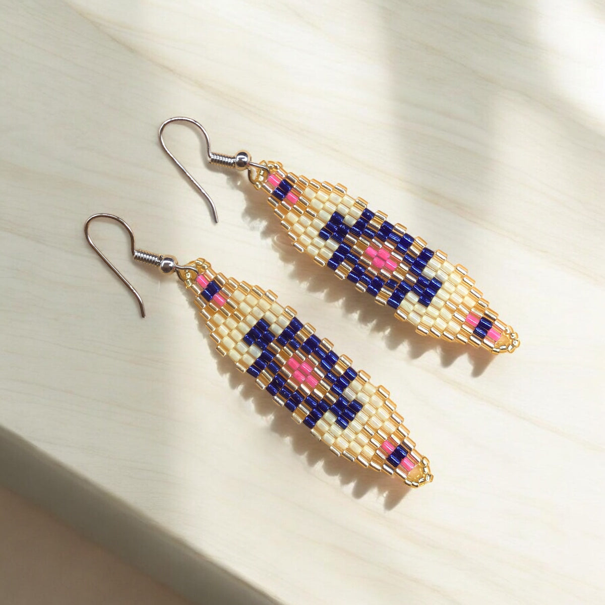Boucles d'oreilles en perles de verre Miyuki bleues et roses