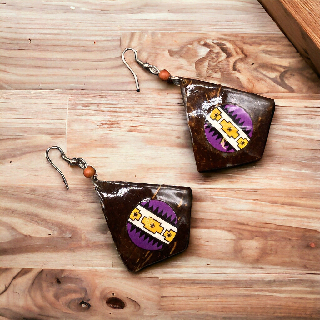 Boucles d'oreilles rondes en bois peint violet OLDTRIBES™