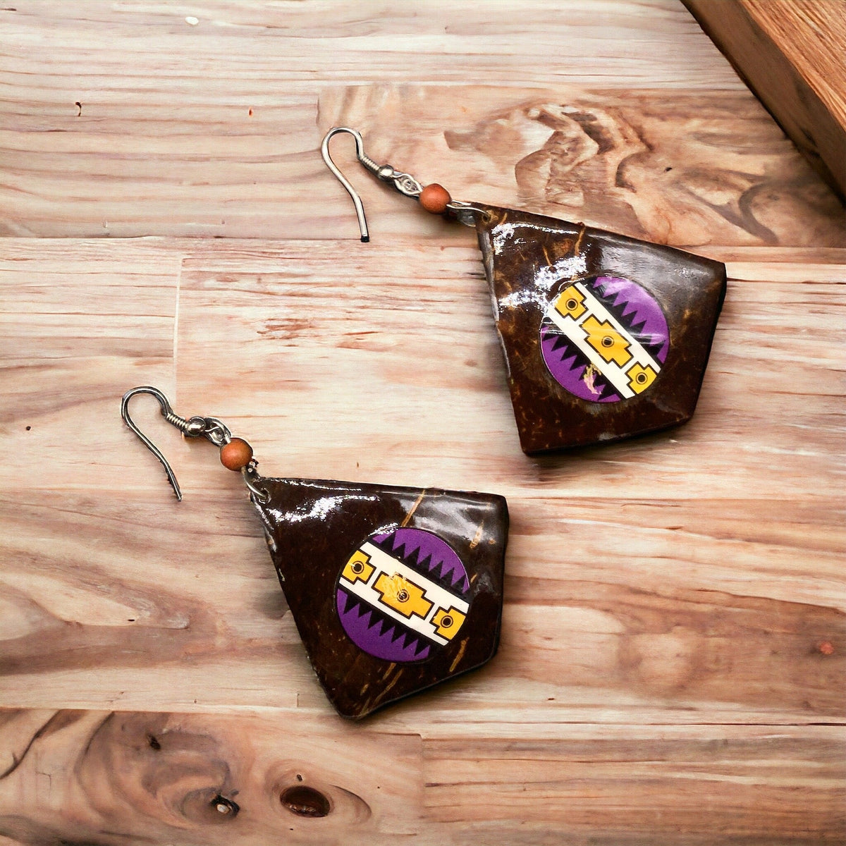 Boucles d'oreilles rondes en bois peint violet OLDTRIBES™