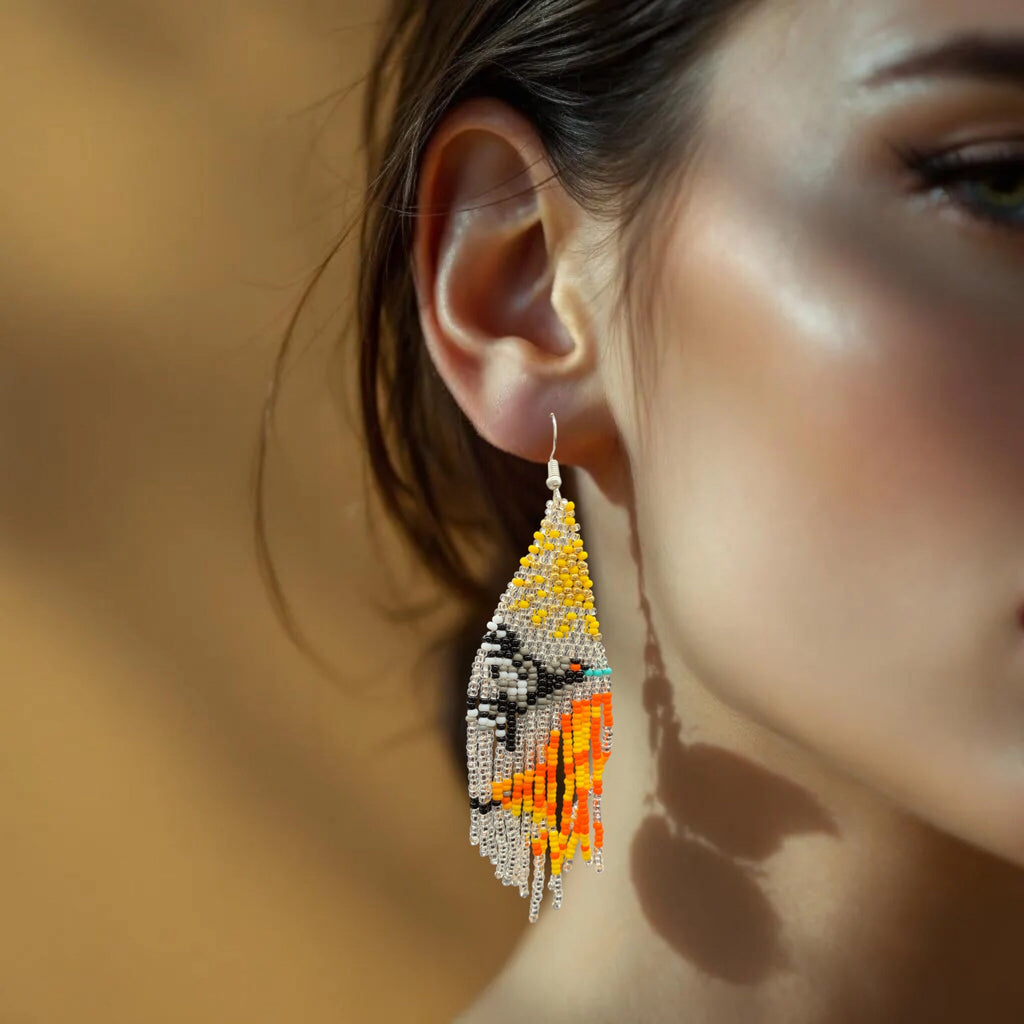 Boucles d'oreilles perlées Danseuse du ciel argentée