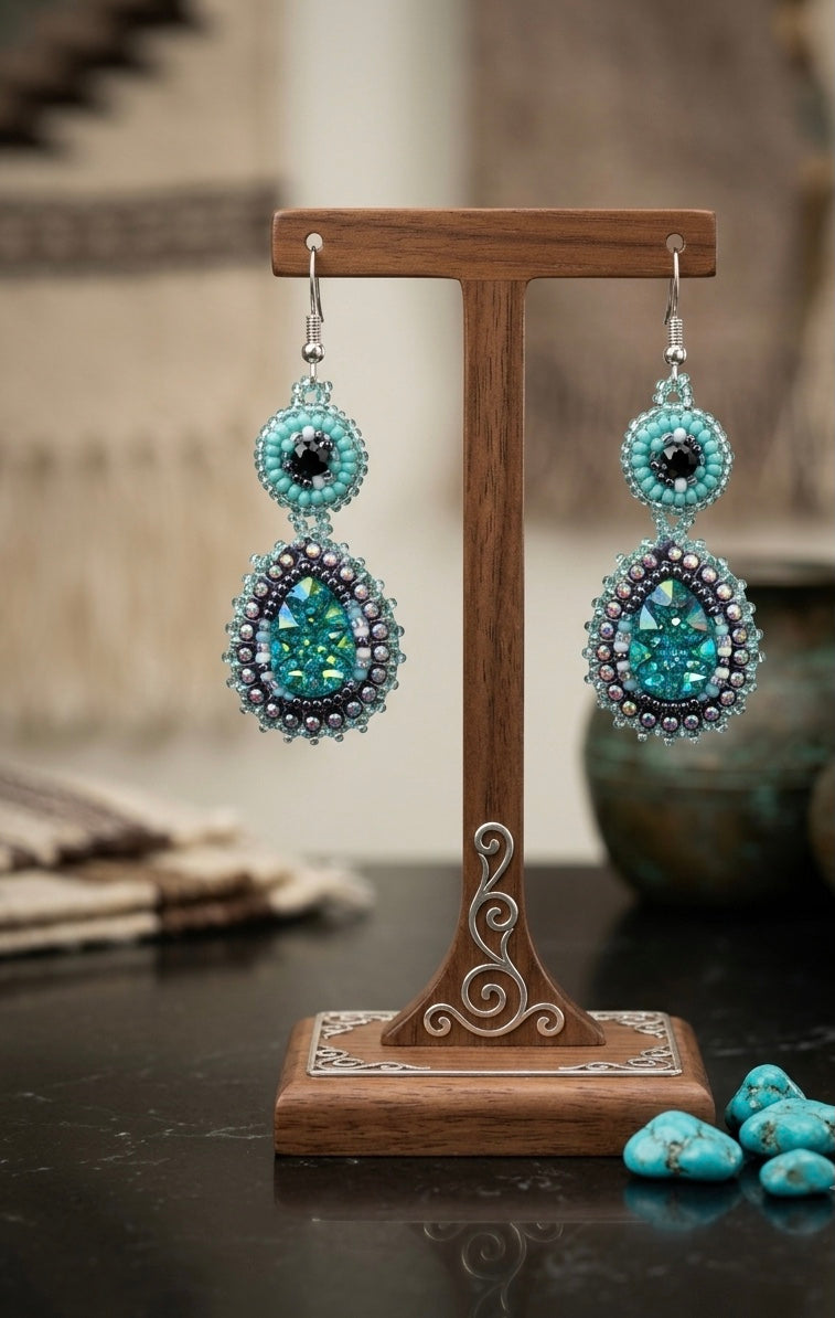 Boucles d'oreilles pendantes perlées collection verte