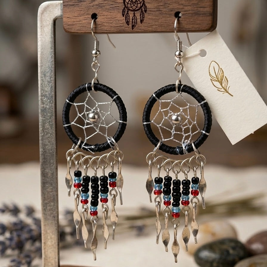 Boucles d'oreilles attrape-rêves à perles noires OLDTRIBES™