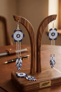Boucles d'oreilles perlées Sun Feather Bloom - blanc/argent/bleu