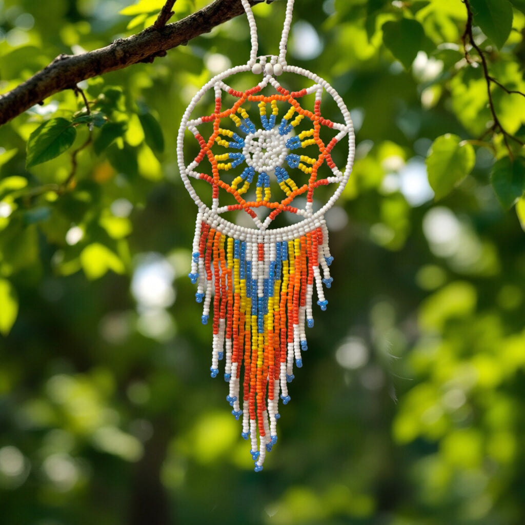 White and Blue Celestial Beaded Handmade Dreamcatcher