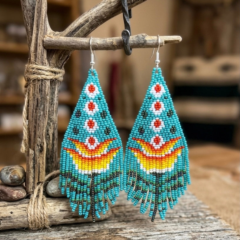 Boucles d'oreilles pendantes Fleur Flamme Turquoise