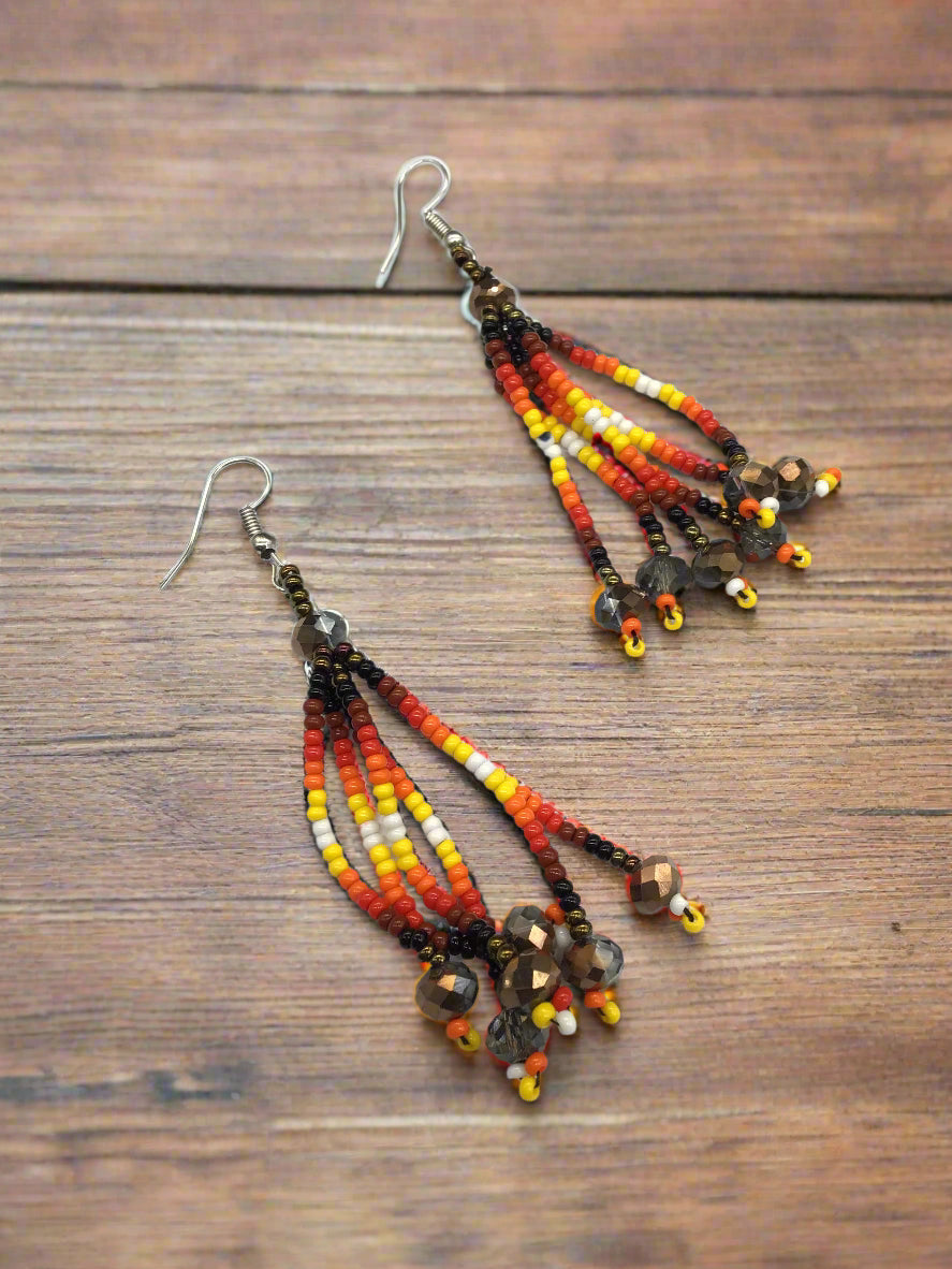 Boucles d'oreilles cascade à six brins de perles gris fer